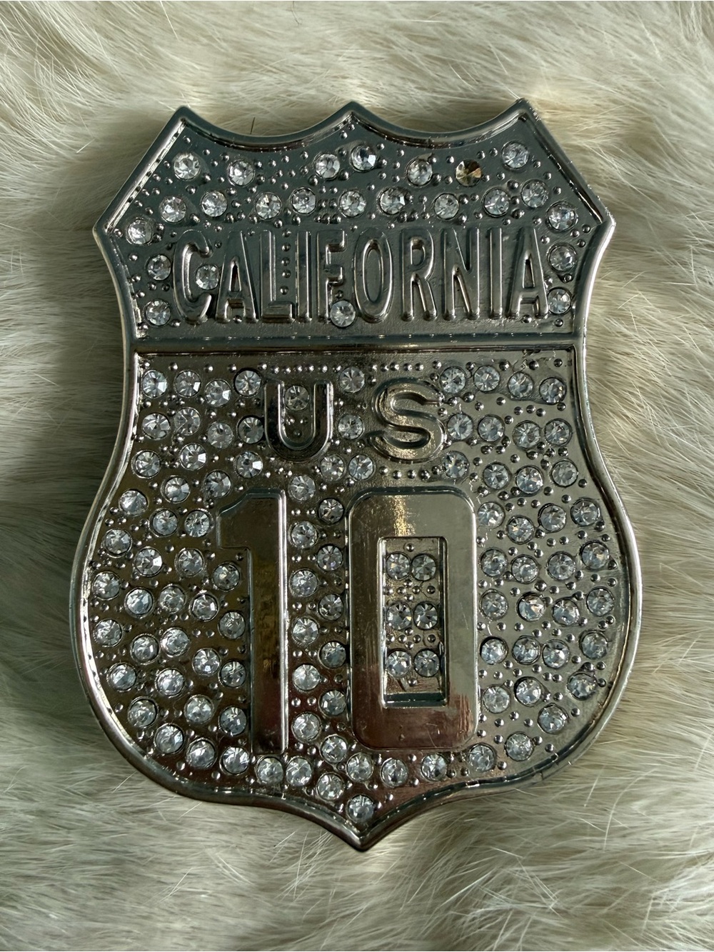 California US 10 Highway Shield Unisex Rhinestone Biker Belt Buckle